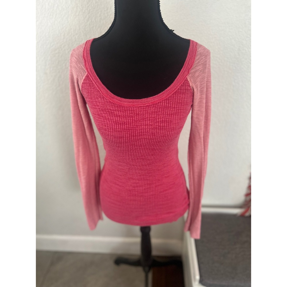 We The Free Free People rose Waffle Knit Lace Back Thermal Top Long Sleeve S